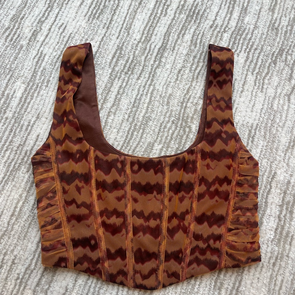 Zara Brown Cropped Corset Style Crop Top
